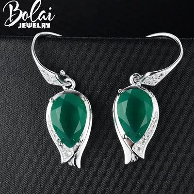 green agate Bolaijewelry, стиль Цветущий цветок крюк серьги натуральный зеленый агат, натуральный камень из серебра 925 пробы женская одежда лучший подарок - Цвет камня: green agate