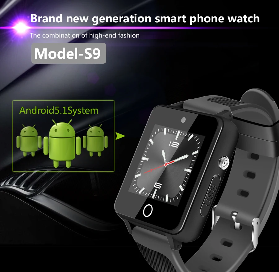 ZGPAX оригинальные Смарт-часы S9 MTK6580 Android 5,1 двухъядерный 1 Гб+ 16 ГБ gps WiFi Bluetooth 4,0 SmartWatch телефон PK qw09 KW06 DM09