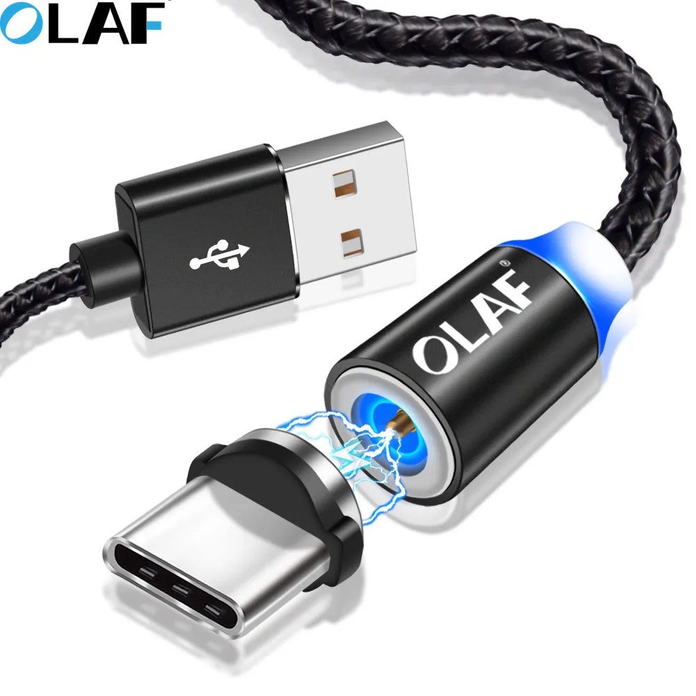 Магнитный зарядный кабель OLAF 1 м/2 м 360 LED для iPhone XR XS MAX X 8 7 6 Plus Micro USB Type C магнитное