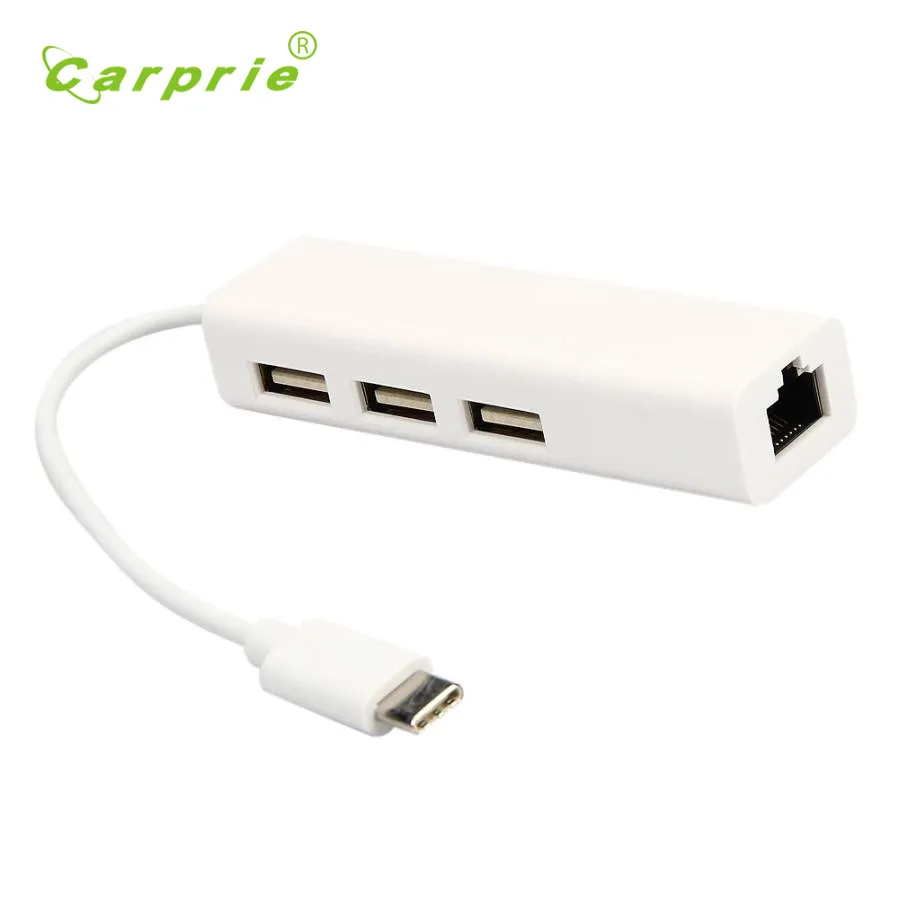 Carprie Новый Type C + USB 2 0 к RJ45 Lan Карта Ethernet сетевой кабель 3 порта концентратор для Win 8 7