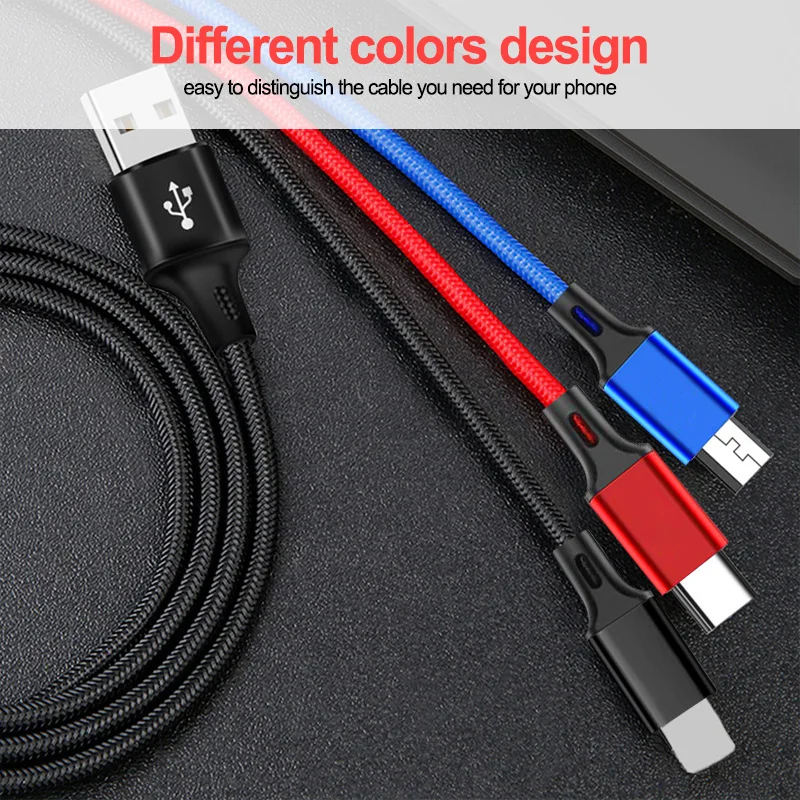 3 в 1 type-C Micro USB кабель для iPhone 8X7 6 6S USB Быстрая Зарядка Кабели шнур для samsung S9 S8 кабель для передачи данных для мобильного телефона