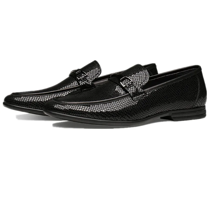 Serpentine Grain Brown / Black Loafers Mens Dress Shoes Genuine Leather Summer Casual Male Social | Обувь