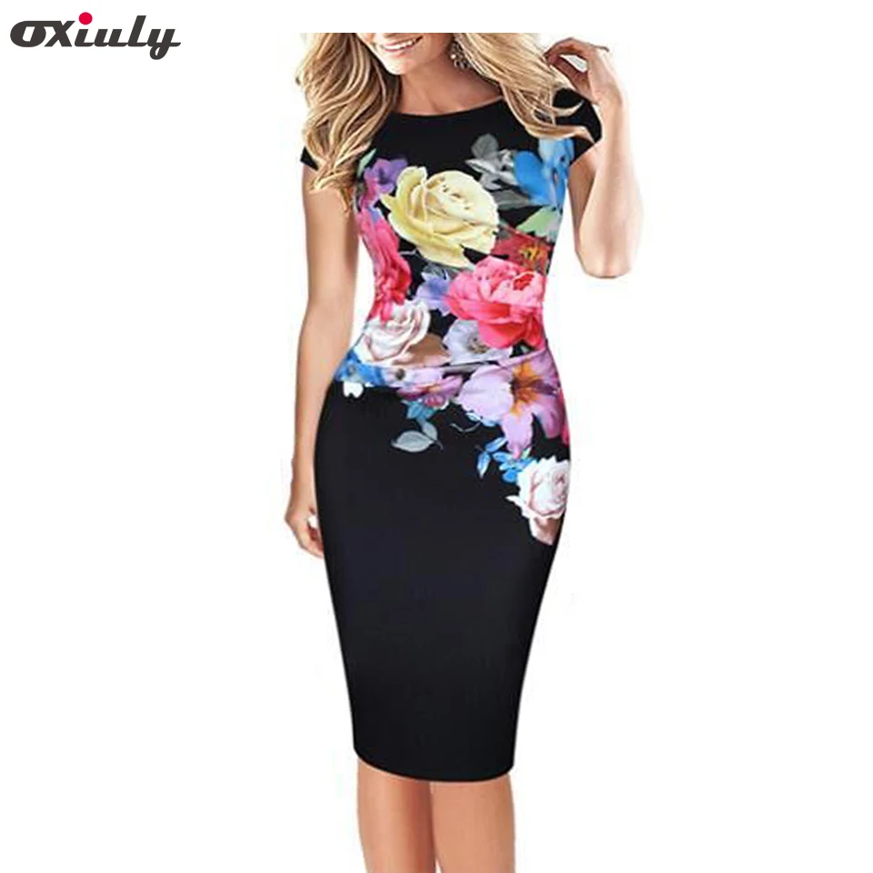 Женское облегающее платье-карандаш Oxiuly элегантное стрейчевое платье с цветочным