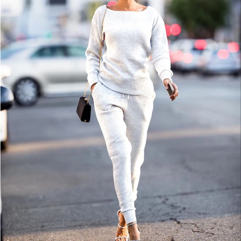 Осень зима Женский комплект 2 шт. толстовка + штаны костюм спортивный с длинным