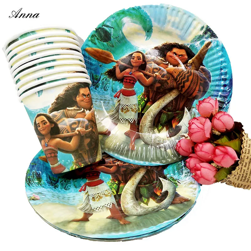 20 шт./компл. Moana бумажные тарелки/чашка для дня рождения украшение праздника вечерние принадлежности девушки мультфильм тема предметы для вечеринки, сувениры