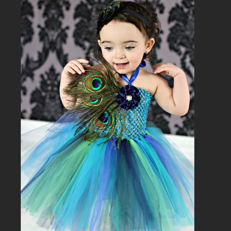 Платье-пачка для девочек с перьями и павлином | Детская одежда обувь