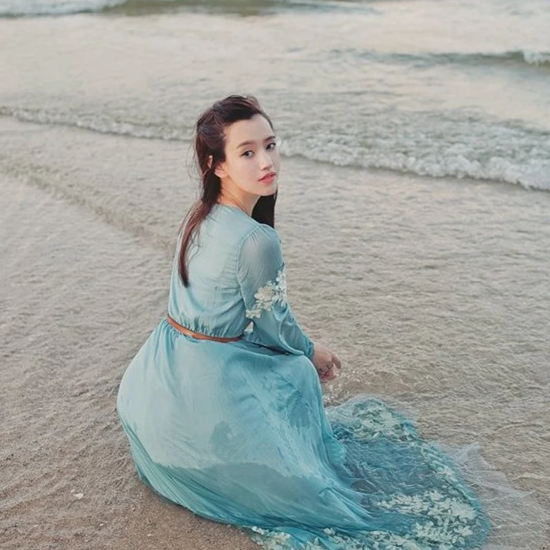 2020 Весна новое поступление Летнее небесно-голубого цвета Цвет вязаный Винтаж