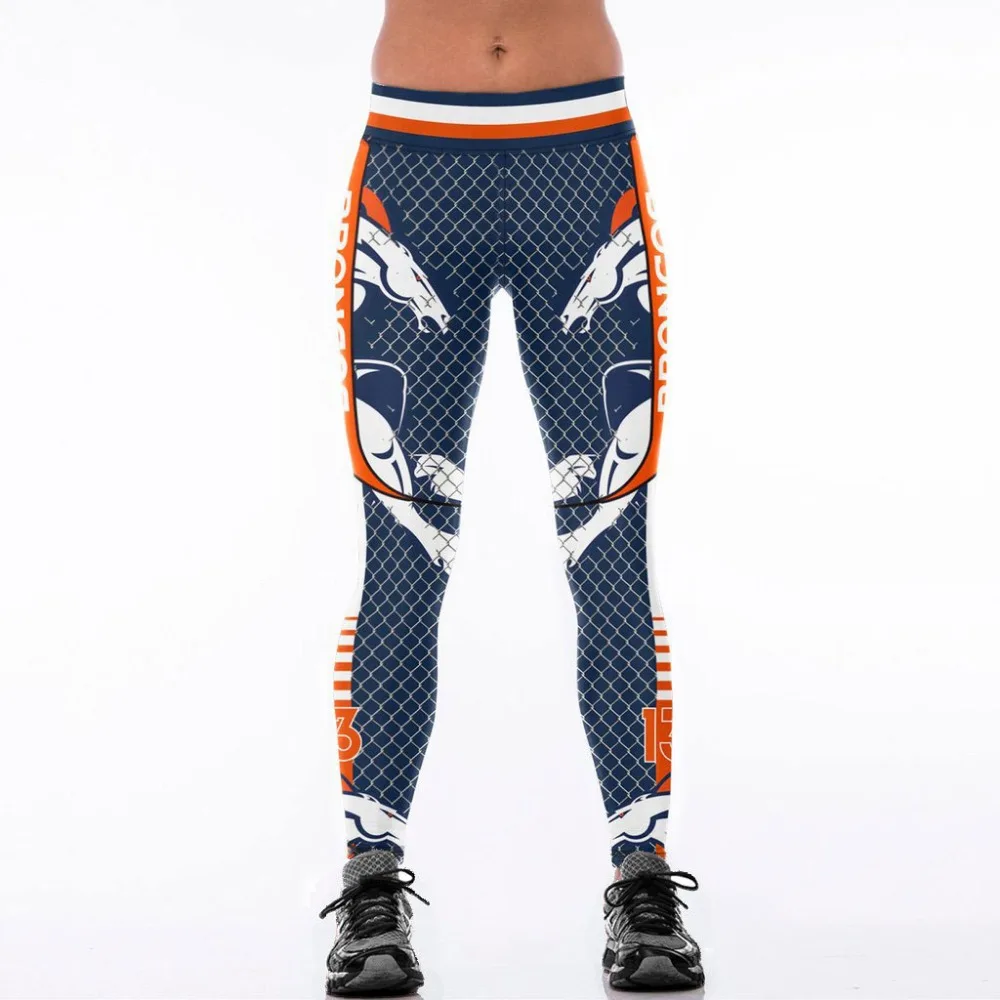 Denver B-Team Fitness Leggings Fiber Elastic Hiphop Party Cheerleader Rooter Workout Pants Logo Trousers Dropshipping | Женская одежда