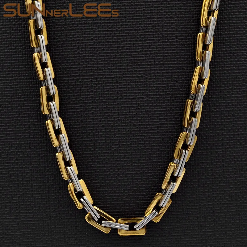 Silver-Gold SUNNERLEES модные украшения 316L ожерелье из нержавеющей стали 6 мм Геометрическая Цепочка Золото Серебро Черный для мужчин женщин SC150 N - Окраска металла: Silver-Gold
