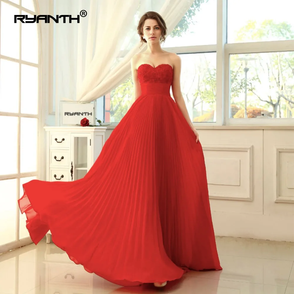 Ryanth Robe De Soiree 2018 женские красные вечерние платья длинное шифоновое торжественное