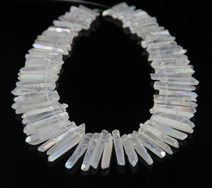 72pcs/strand Rainbow AB White Natural Crystal Quartz Point Pendants Top Drilled Rock Crystals Sticks Beads 4-6x25-40mm | Украшения и