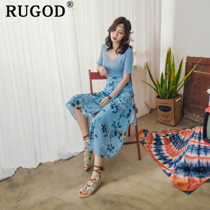 Женская длинная шифоновая юбка RUGOD элегантная на шнуровке с цветочным принтом