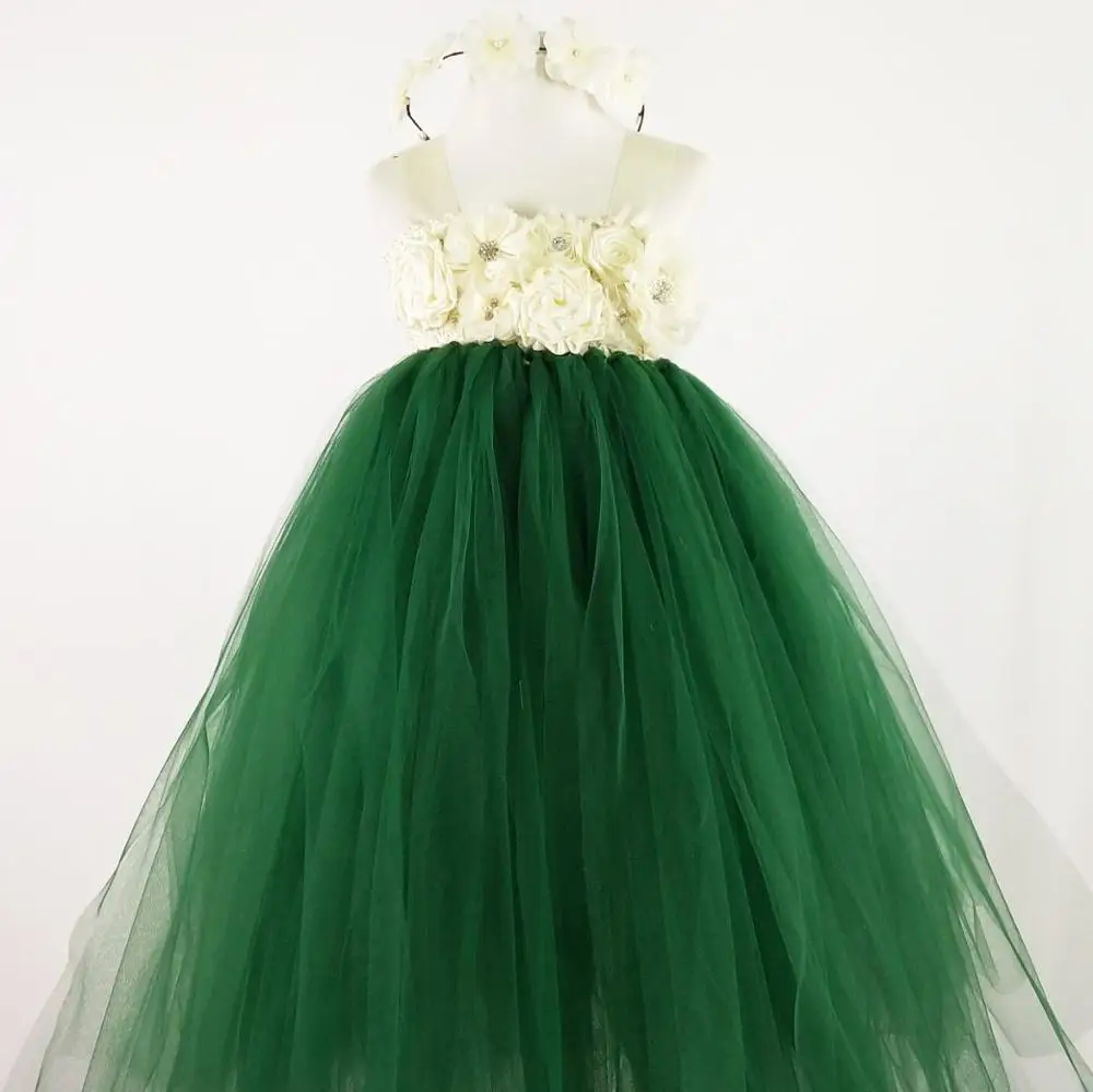 POSH DREAM Bohemian Teal Green Flower Girls Wedding For Party with Headband Kids Children clothing | Детская одежда и обувь