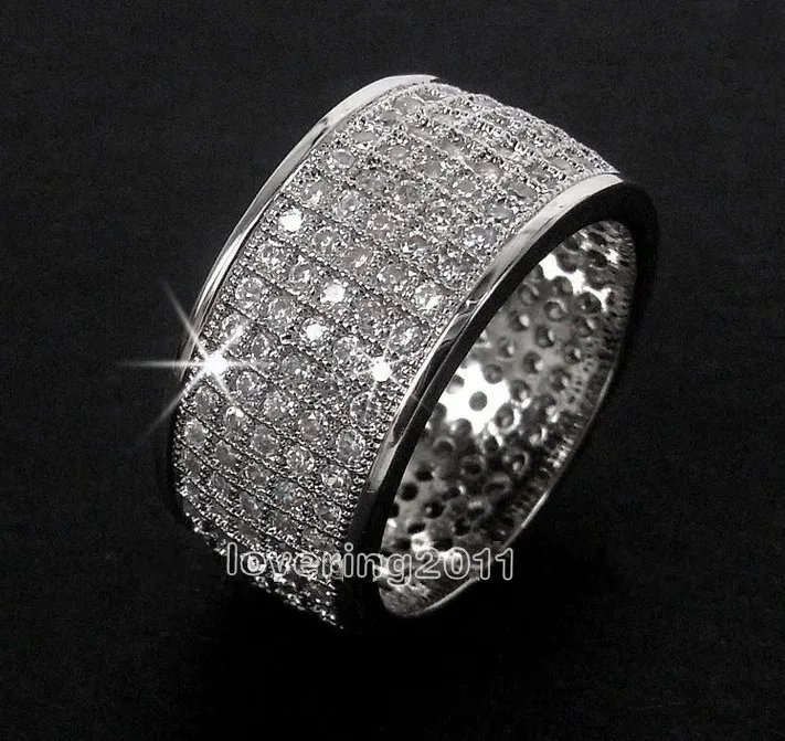 

Choucong Fashion Jewelry Full Pave set 250pcs AAA CZ Simulated stones 10KT White Gold Filled Wedding Band Ring Set Sz 5-11