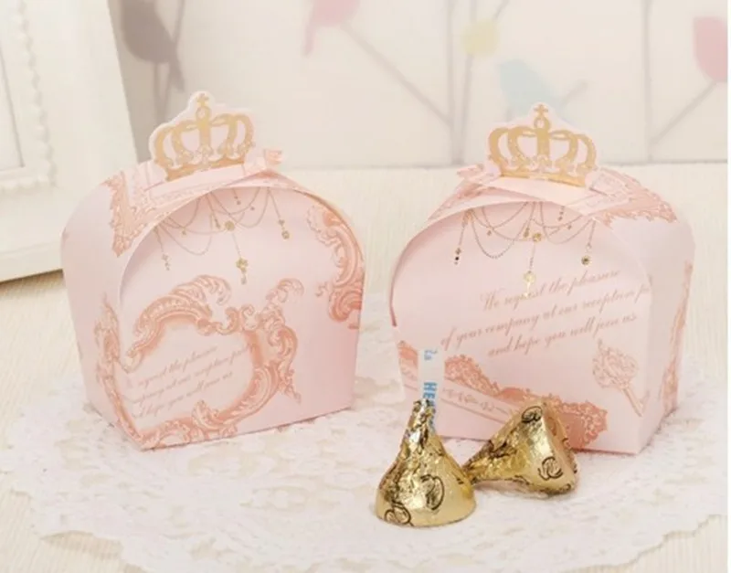 

50pcs/ pink and green Crown decoration crown wedding candy box-party favor gift chocolate box