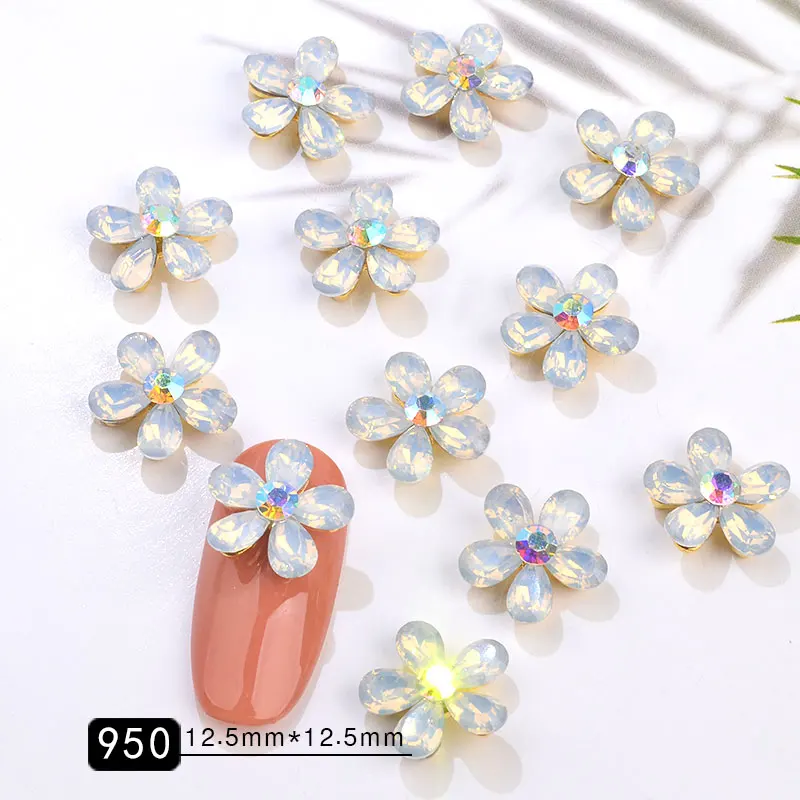 5pcs 950 5 шт. цветочный дизайн AB прозрачный арт для ногтей Стразы красочные стеклянные драгоценные камни ювелирные изделия 3D блестящие украшения аксессуары для самостоятельного маникюра - Цвет: 5pcs 950