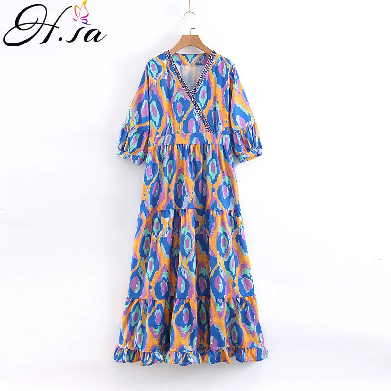 Женское длинное платье H. SA Пляжное с высокой талией и цветочным принтом вечернее