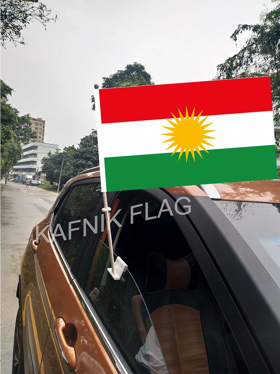 

KAFNIK,30*45CM Kurdish Window Car Flags and Banners Countries World Custom Flags with 43/52cm flagpole for car decoration