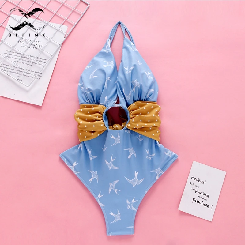 Bikinx Милый принт бикини 2019 mujer Монокини XL Холтер пуш-ап купальник женский плюс