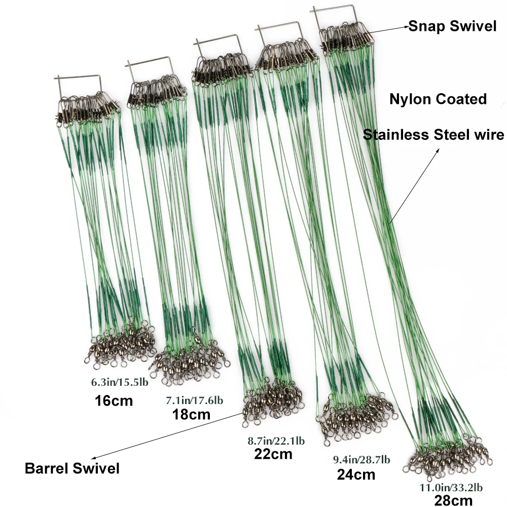 

Goture 100pcs/lot Green Nylon Coated Stainless Steel Wire Leader Fishing Line For Muskies, Northern Pike Or Saltwater Fish 33LB