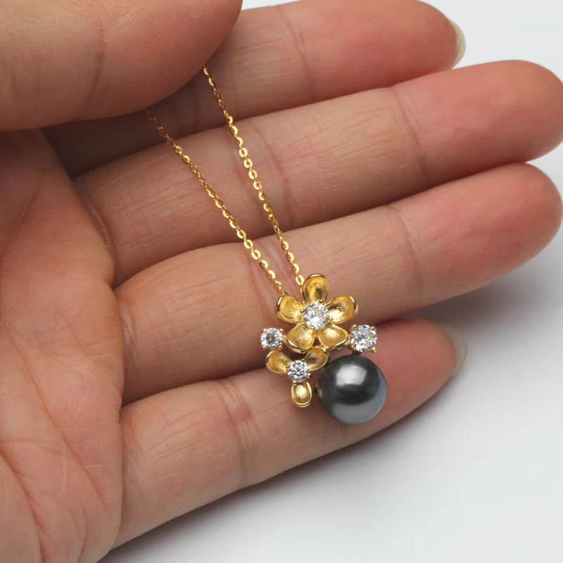 Perfect Round Natural Black Pearl Pendant Necklace For Women 925 Sterling Silver Chain Tahiti Pendants Wedding | Украшения и