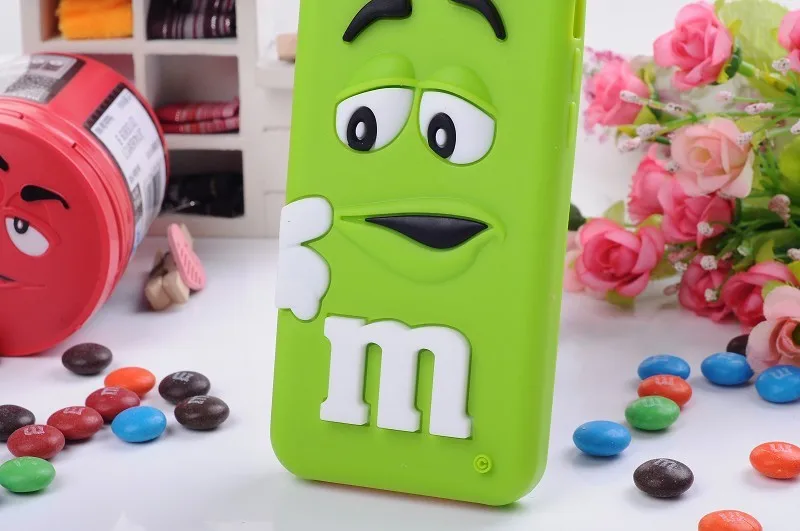 Free Shipping DHL 100pcs/lot 2014 New Arrival Hot Soft Silicone Colorful 3D Cute MM Rainbow Bean Case For iphone 5C Wholesale |