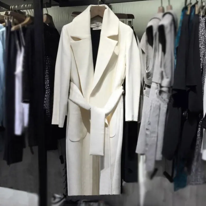 2020 Лидер продаж длинный белый Тренч с двумя карманами Женское пальто модный