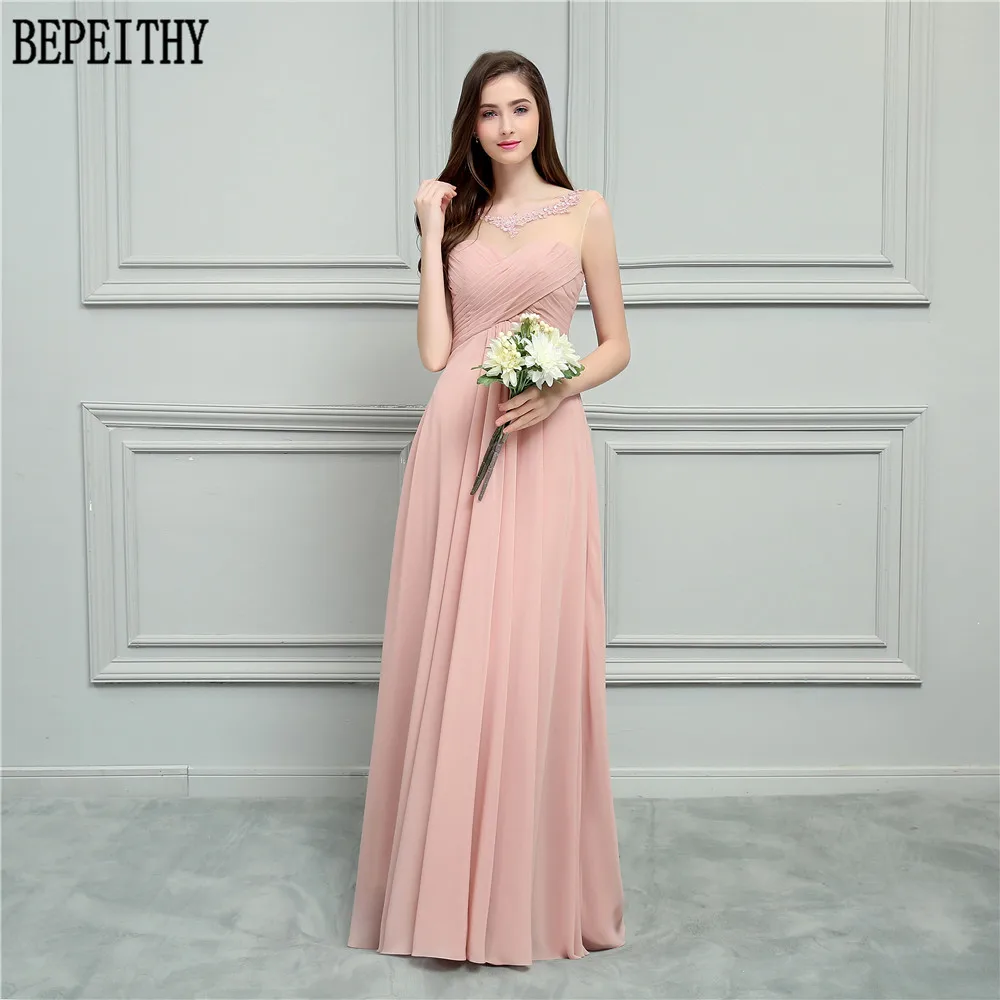 BEPEITHY Новое поступление vestido de festa Longo Совок бусины аппликации квадраты шифон А-силуэт платья для выпускного вечера Длинные свадебные платья