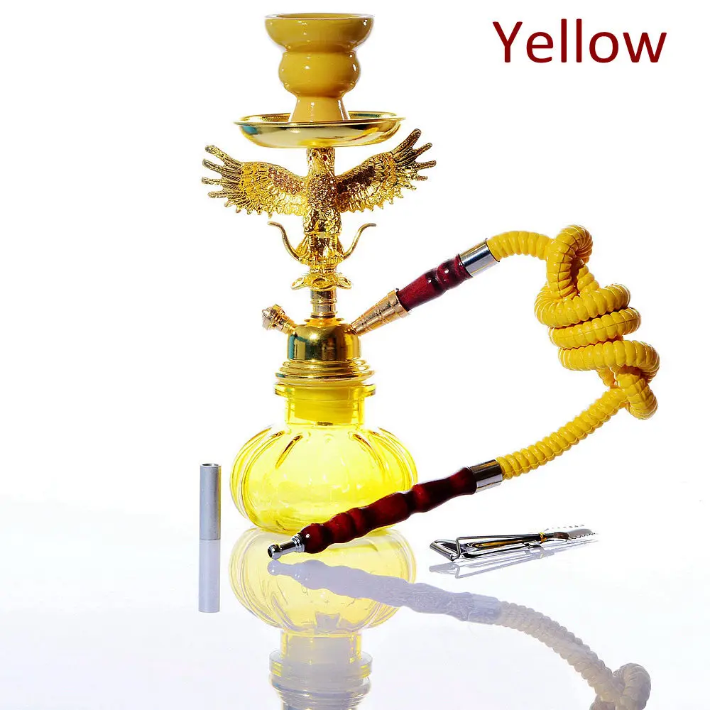 Yellow 4 цвета стеклянный кальян набор с металлическим орлом ремесло кальяна керамическая чаша шланг уголь щипцы водопроводные трубы наргиле аксессуары - Цвет: Yellow