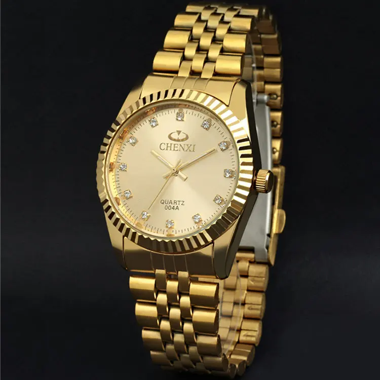Golden Golden Dial Мужские часы от ведущего бренда Chenxi, роскошные мужские золотые часы, мужские Аналоговые кварцевые наручные часы из нержавеющей стали, мужские часы - Цвет: Golden Golden Dial