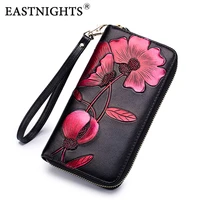 eastnights long wallet women genuine leather zipper clutch wallets female vintage flower purse lady card holder