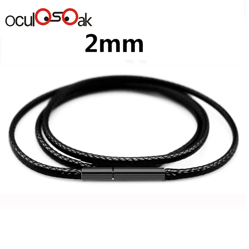 Black 2mm Высокое качество, 1,5 мм, 2 мм, 3 мм, шнур для ожерелья, кожаный шнур, восковая веревка, цепь с застежкой из нержавеющей стали, для самостоятельного изготовления ожерелья, ювелирных изделий - Цвет: Black 2mm
