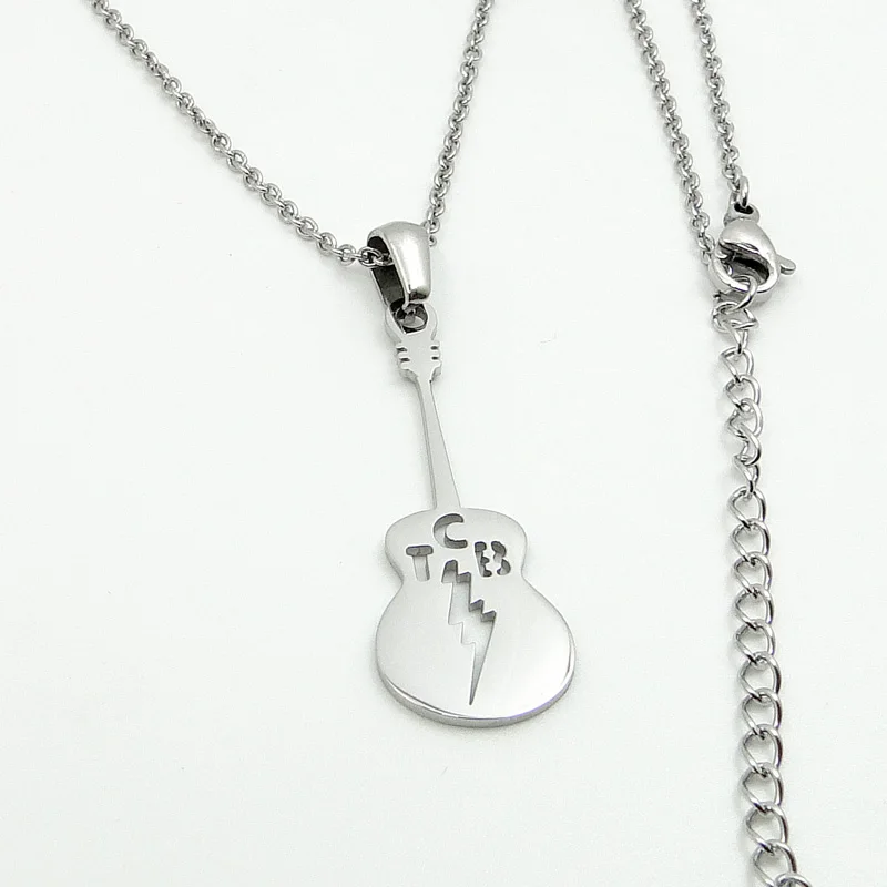 DICARLUN Elvis Stainless Steel Necklace Guitar TCB Lightning Hollow Pendant Link Chain Collar Charm Memorial Jewelry Women Men | Украшения