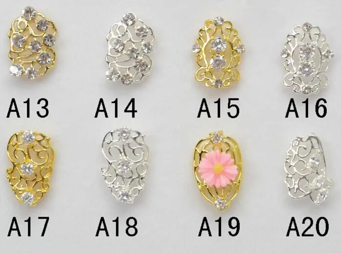 

5pcs/lot metalic alloy zircon diamond silver gold 3d nail sticker decals golden nail art decoration sticker women free shipping