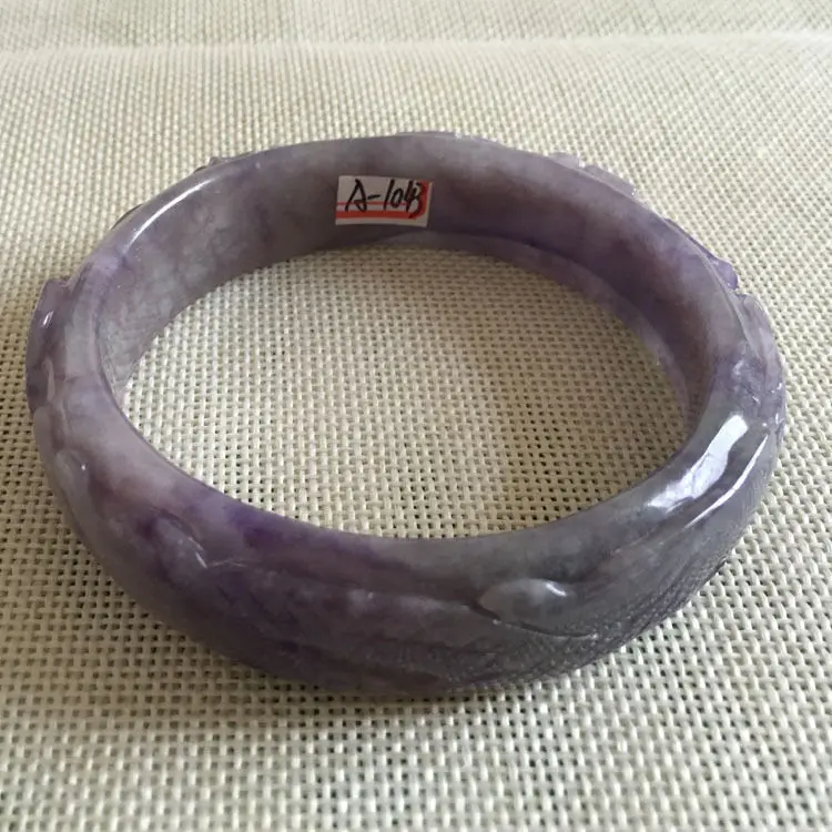 DYY 64 мм Винтаж Китай Ручной резьбой Лаванды Фиолетовый Жадеит Нефрита Браслет