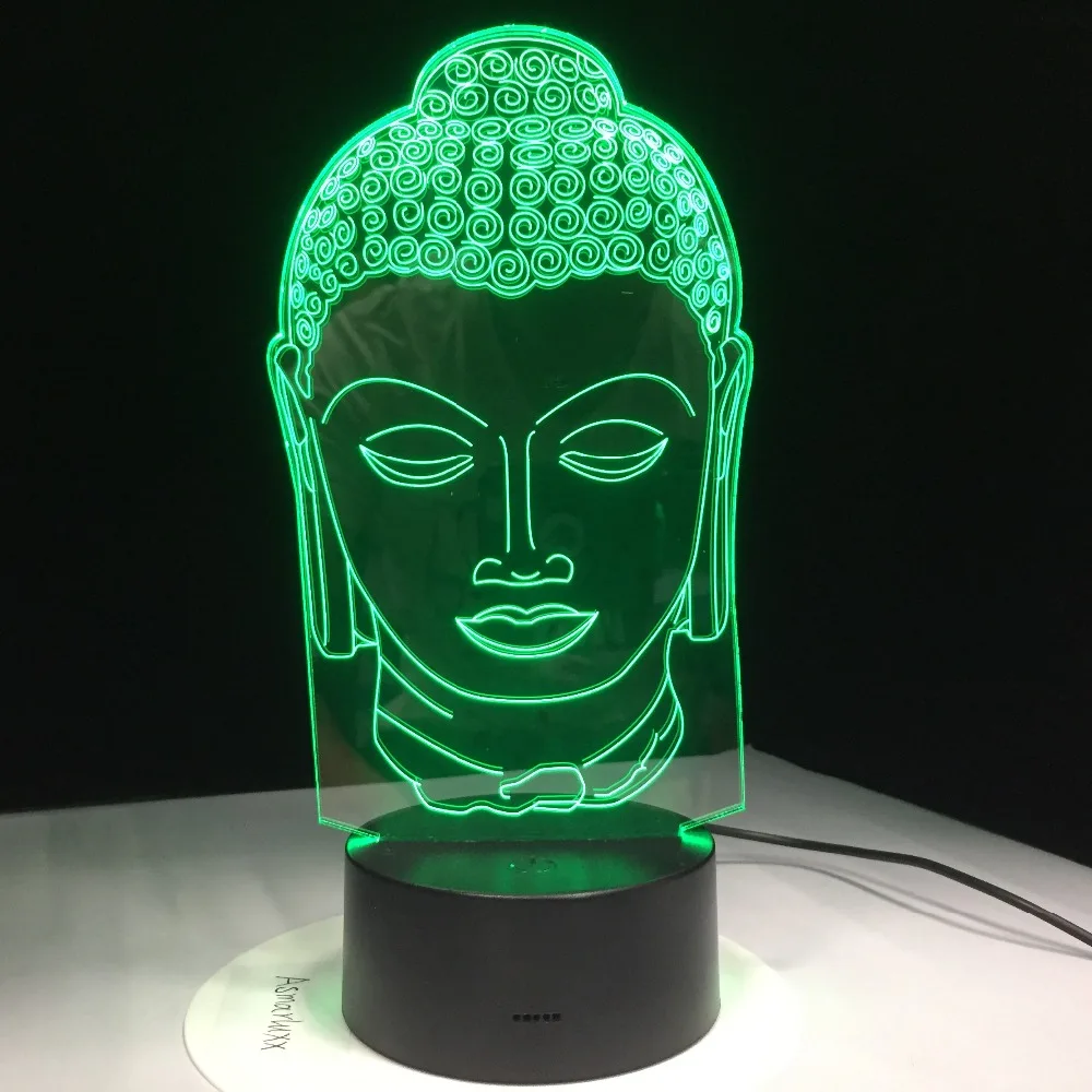 Лампа Будды Буддизм 3D светодиодный светильник USB Цвет Ночной украшения