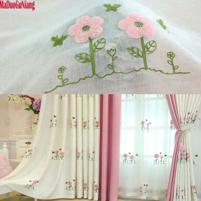 Пасторальные свежие занавески s для детской комнаты вышитые цветочные тюль