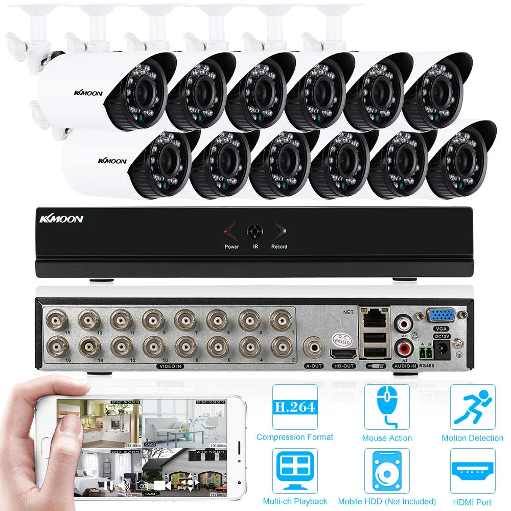 KKMOON 960 H/D1 HDMI 16CH DVR 12 шт. 700TVL CCTV наружная камера безопасности ночное видение водонепроницаемая система видеонаблюдения комплект