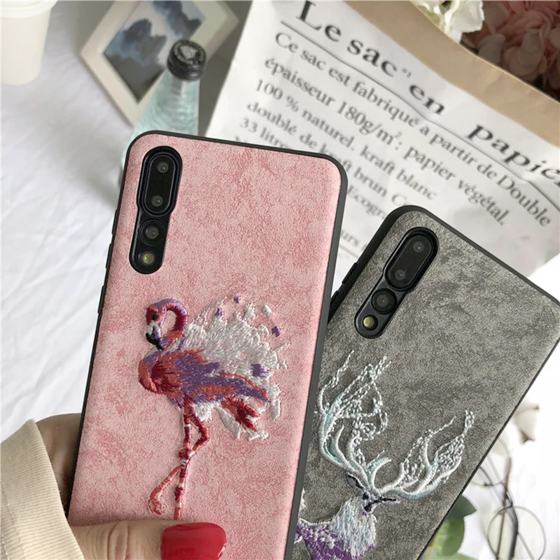 Для huawei P30 P30Pro чехол 3D вышивка Фламинго Лось Жесткий ПК Мягкий ТПУ силиконовый чехол для huawei P20 P20Pro P20Lite задняя крышка fundas