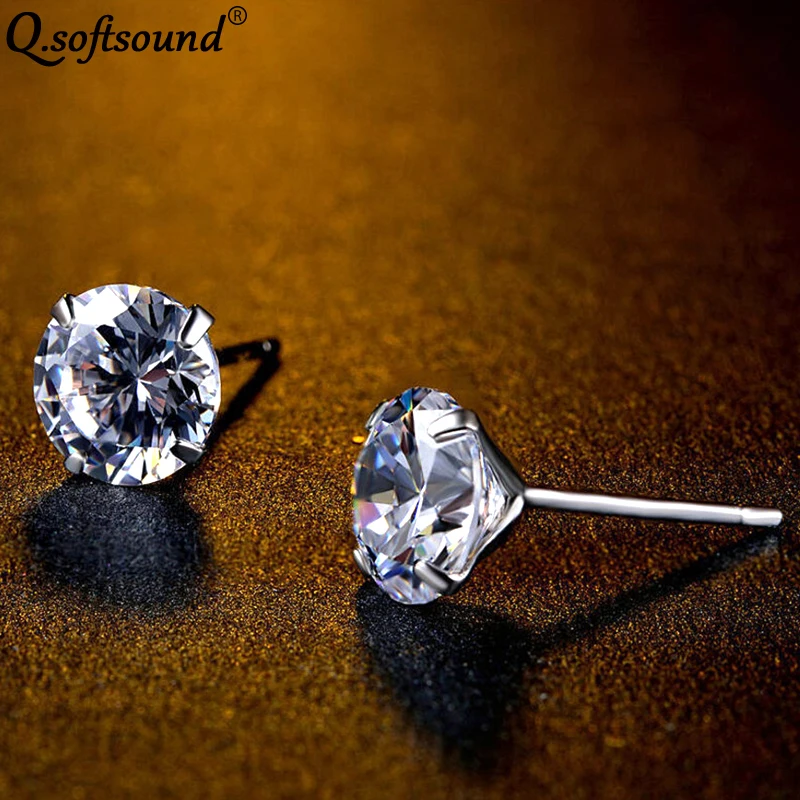 Real 925 Sterling Silver Stud Earrings For Women Hearts&ampArrows Zircon Kids Girls Korean Jewelry Earings Studs Accessory QE0304 |