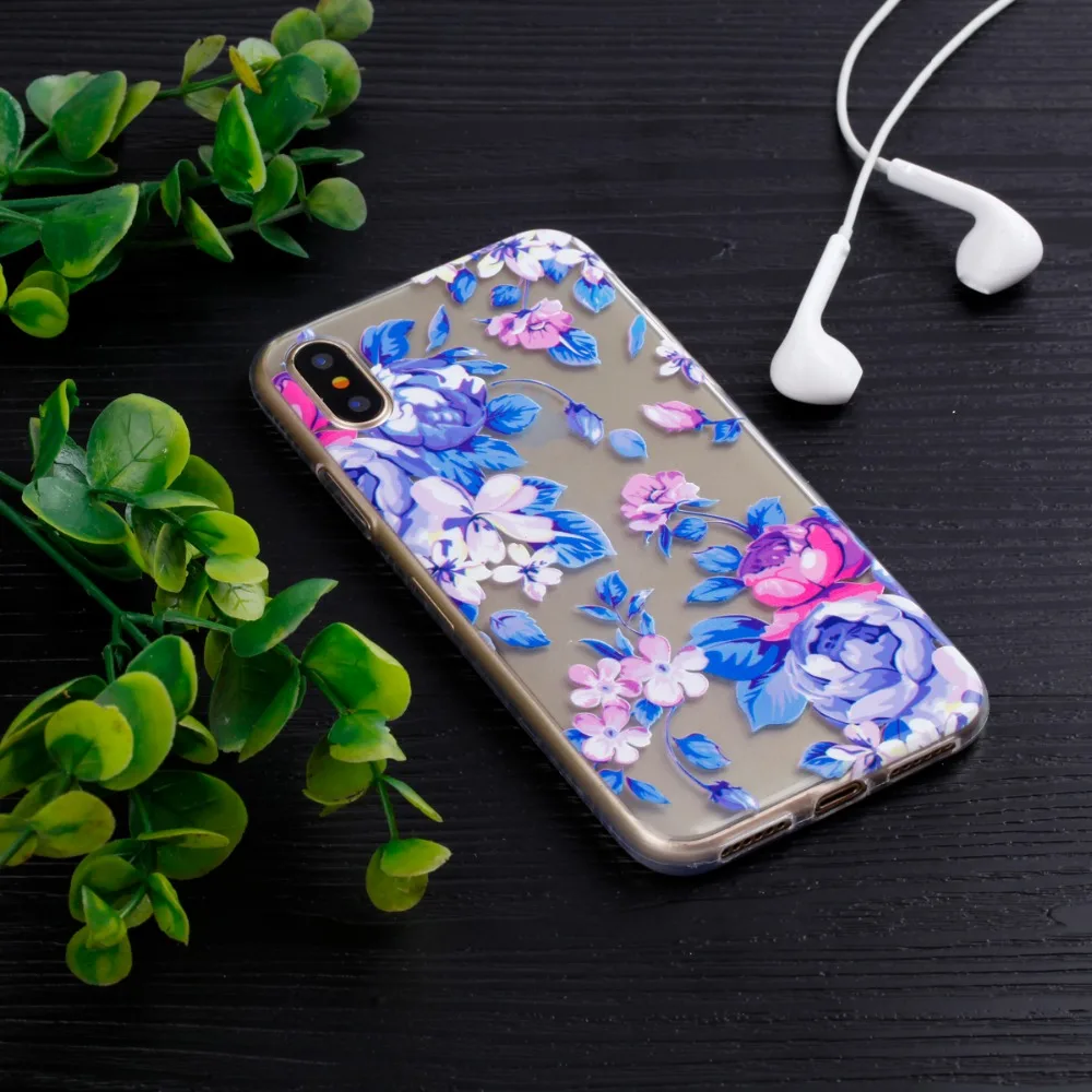 Topwebor цветок чехол для iPhone X с розами ясно силиконовые телефон мешки Обложка 10