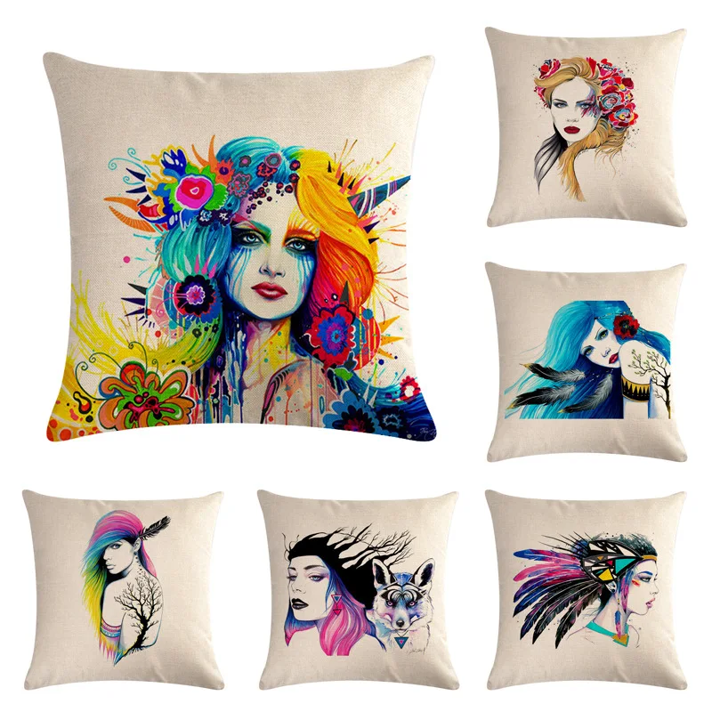 

Акварельная Красивая наволочка для девушек 45x45 см красочная наволочка из хлопка и льна с цветами домашний декор наволочка для дивана