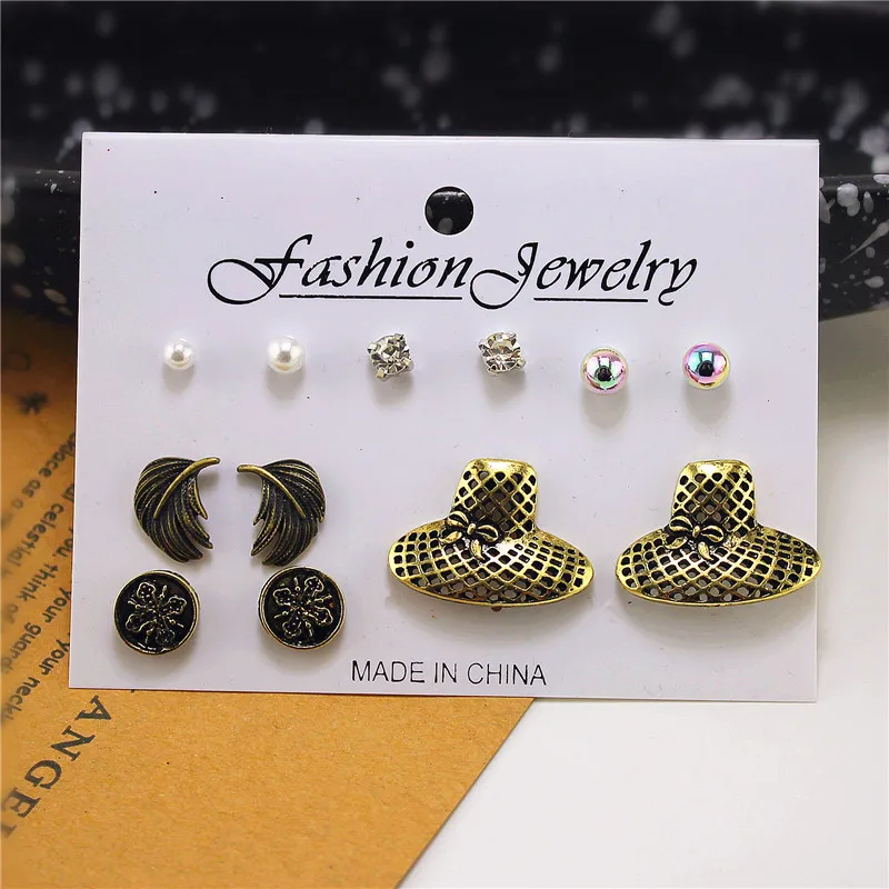 ENZE free shipping new fashion earrings color round imitation pearl retro hat girl accessories woman Ear stud combination | Украшения и