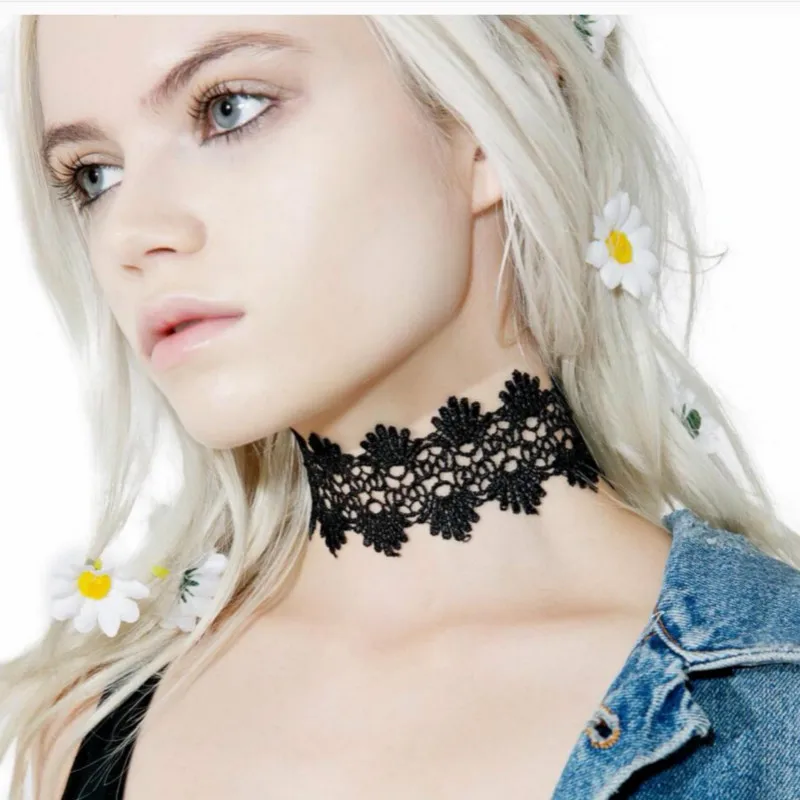 2021 черное кружевное ожерелье чокер в форме цветка для женщин Макси тату стиле