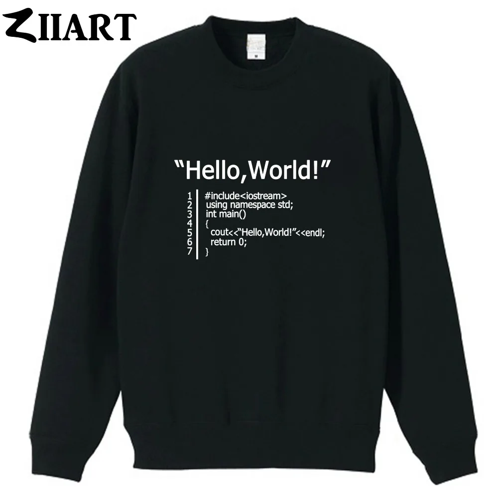 Хлопковая флисовая Толстовка hello world C ++ с надписью With namespace std на осень и