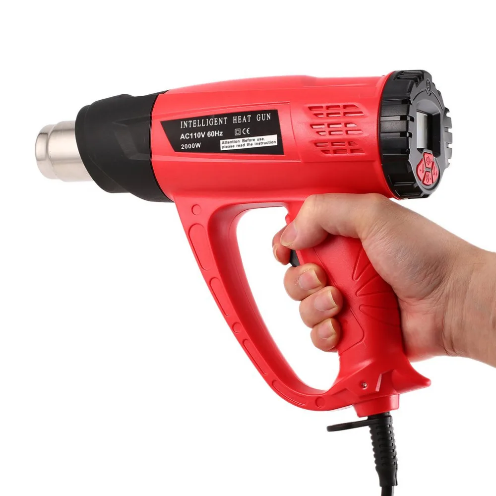 2000W Electric LCD Hot Air Heat Gun Temperature Fan Adjustable Shrink Wrap Paint Stripper Dissolving Rework DIY Tool + Nozzle |