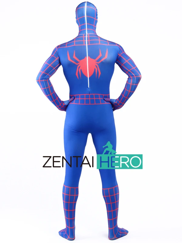 Бесплатная доставка DHL Новый синий и красный полоски костюм Человека паука из