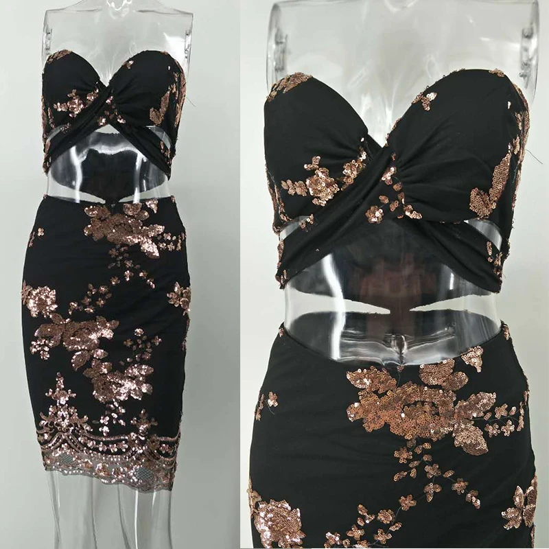 Роскошный сексуальный женский сарафан без бретелек с блестками Клубное платье