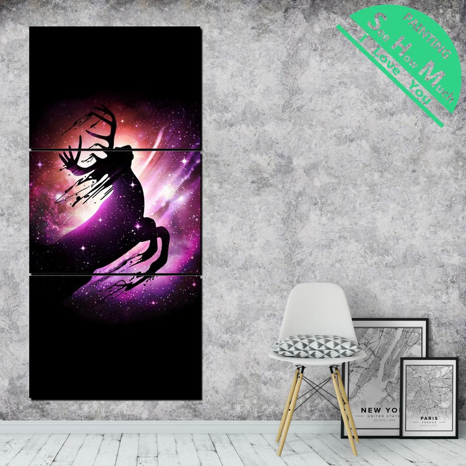 

3 Piece Running Deer Modern Wall Painting Posters and Prints Picture Canvas Painting Framed Decorative Pictures