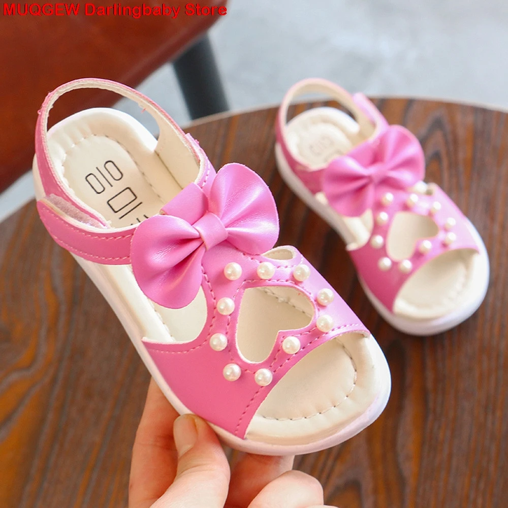 Младенческой малыша сандалии с бантом и жемчугом в римском стиле пляжные